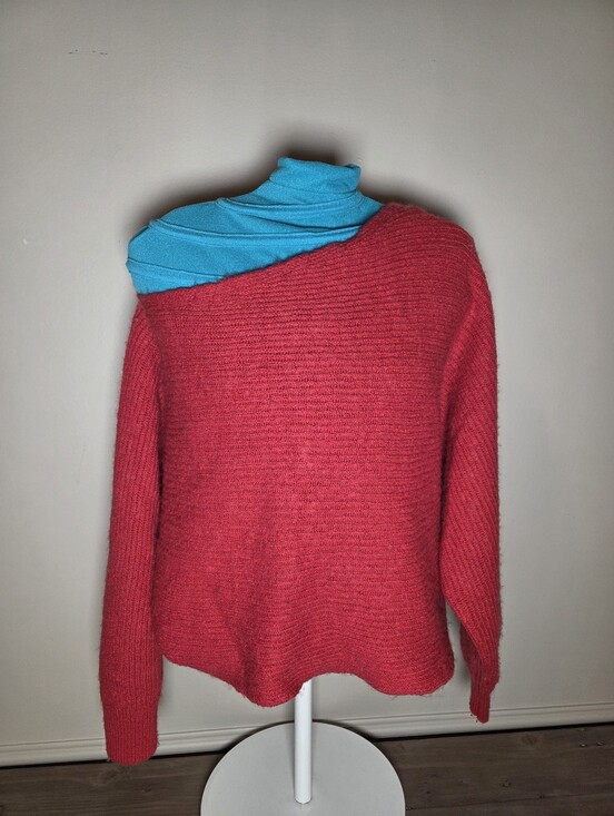 Free People Sweaters - Free People Red Asymmetrical Off-The-Shoulder Knit Sweater